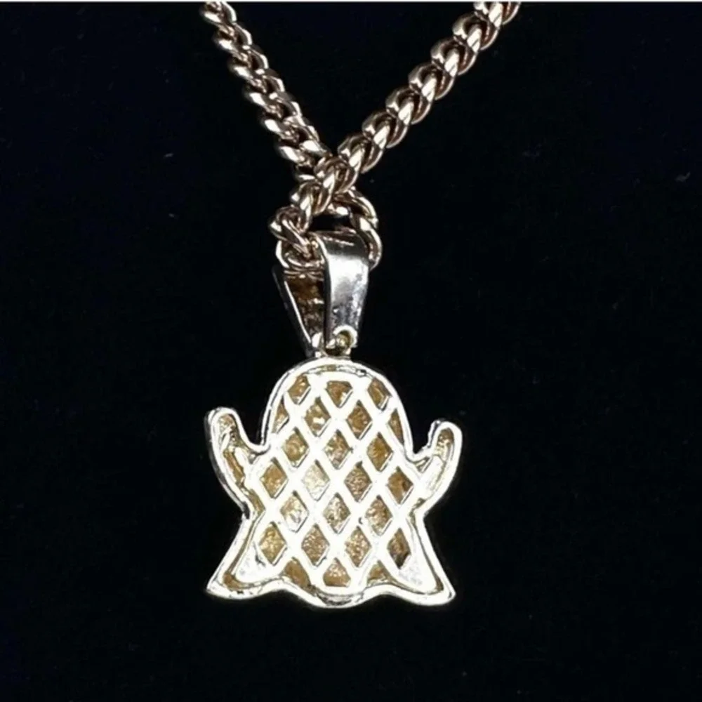 Crystal Ghost Pendant Necklace Jewelry Gold Colored Chain Whimsical Rhinestone‎